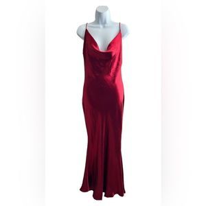 Gown In Cherry Red Satin Sleeveless Maxi Dress Size L